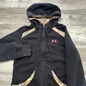 UA Under Armour Storm Full Zip Hoody Black Womens S Real Tree Semi Fitted Hoodie
